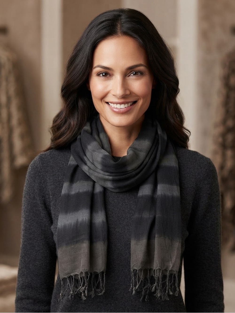 100% cotton Black and Gray Gradient Scarf
